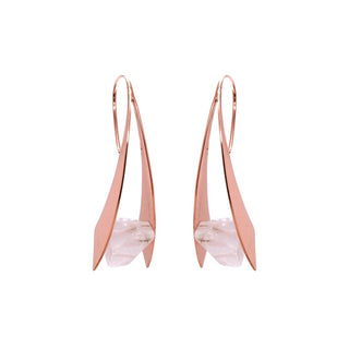 Mini Zahara Earrings - Clear Crystal Metal Hanging Earrings Buddha Jewelry Rose Gold Plated