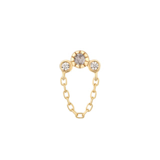 Halston - Grey Diamond + White Sapphire + Chain - Threadless End Threadless Ends Buddha Jewelry Yellow Gold  