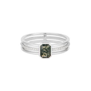 RION x Buddha Jewelry Discovery Finger Ring - Moss Agate Finger Rings RION x Buddha Jewelry White Gold