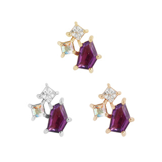 Lyra - Amethyst + Mercury Mist Topaz + CZ Threadless Ends Buddha Jewelry