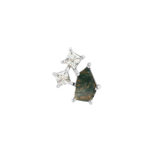 Lyra - Moss Agate + CZ - Threadless End Threadless Ends Buddha Jewelry White Gold
