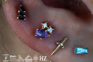 Lyra - Amethyst + Mercury Mist Topaz + CZ Threadless Ends Buddha Jewelry