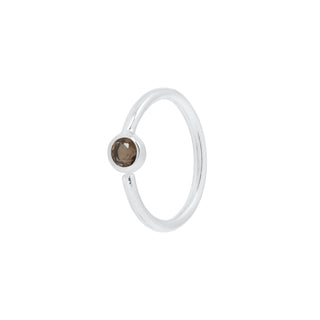 Fixed Bezel Bead Ring 2mm Smoky Quartz - Side Set Facing Seam Rings Buddha Jewelry White Gold  