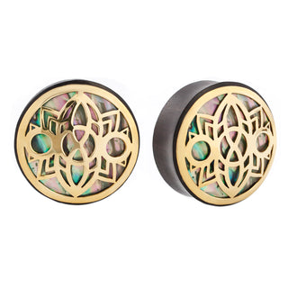 Indah Moon Plug - Brass + Abalone Plugs Buddha Jewelry 2g  