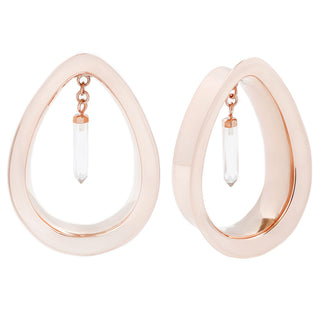 Divine Plugs - Crystal Quartz Drop + Rose Gold Plated Plugs Buddha Jewelry 1"