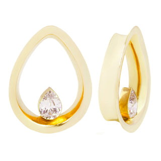 Evoke Mayan Teardrops - CZ - Yellow Gold Plated Plugs Buddha Jewelry 5/8"