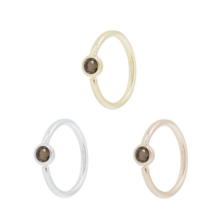 Fixed Bezel Bead Ring 2mm Smoky Quartz - Side Set Facing Seam Rings Buddha Jewelry   