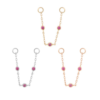 3 Bezel Bead - Pink Sapphire - Chain Chains Buddha Jewelry