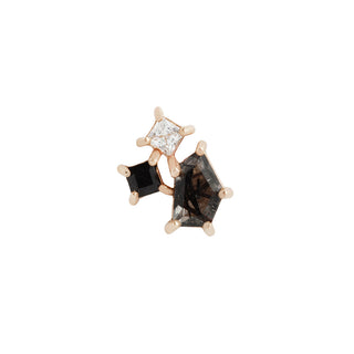 Lyra - Tourmalated Quartz + Black Spinel + CZ - Threadless End Threadless Ends Buddha Jewelry Rose Gold  