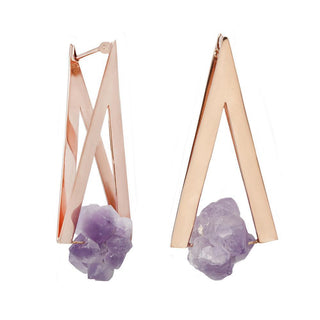 Vida Earrings - Amethyst - Rose Gold Plated Metal Hanging Earrings Buddha Jewelry