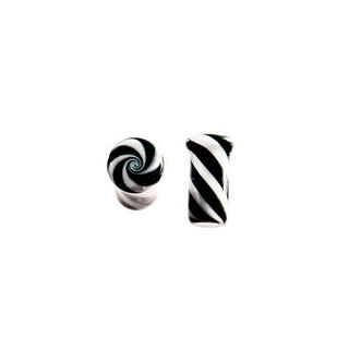 Glass Plugs - Black & White Twist Glass Buddha Jewelry   