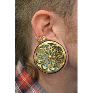 Idol Plugs - Yellow Gold + Abalone Plugs Buddha Jewelry   