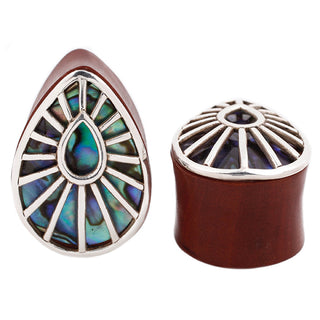 Beam Teardrop Plugs - Silver + Abalone Plugs Buddha Jewelry 0g  