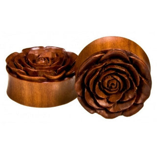 Rose Flower Plugs - Saba Wood Plugs Buddha Jewelry   