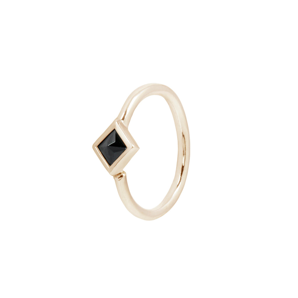Mae Seam Ring with Black Spinel Seam Rings Buddha Jewelry 14k Rose Gold