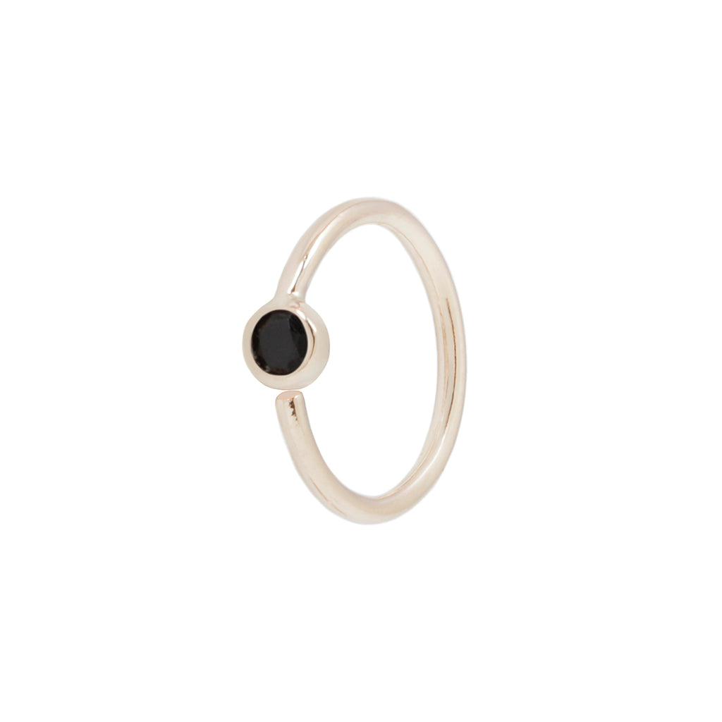 Fixed Bezel 2mm Side Set Facing Bead Ring with Black Spinel Fixed Rings Buddha Jewelry 14k Rose Gold