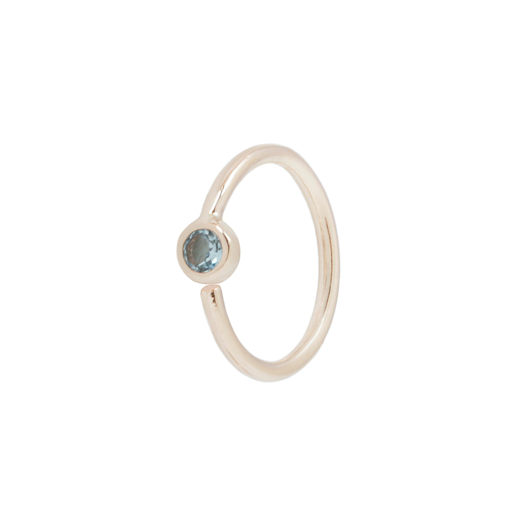 Fixed Bezel 2mm Side Set Facing Bead Ring with London Blue Topaz Fixed Rings Buddha Jewelry 14k Rose Gold