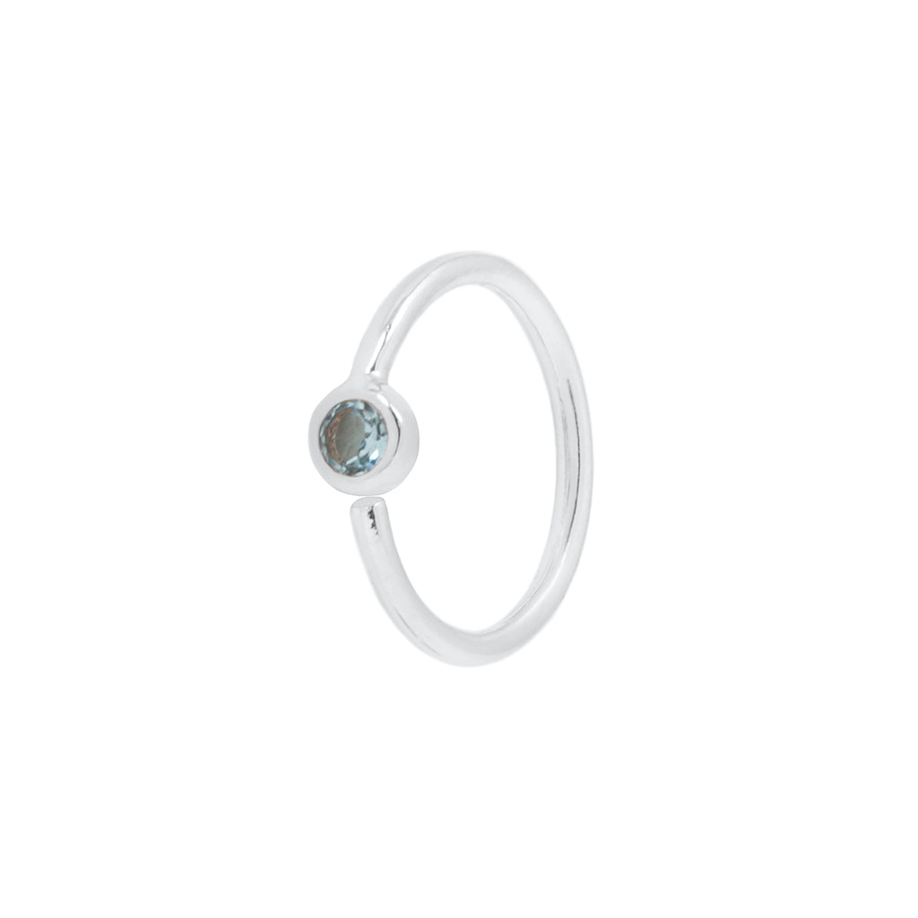 Fixed Bezel 2mm Side Set Facing Bead Ring with London Blue Topaz Fixed Rings Buddha Jewelry 14k White Gold