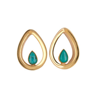 Evoke Mayan Teardrops - Chrysocolla - Yellow Gold Plated Plugs Buddha Jewelry