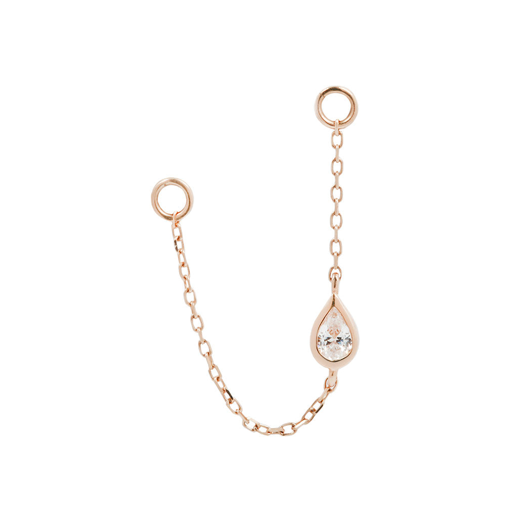Bezel Teardrop Chain with CZ Chains Buddha Jewelry 14k Rose Gold