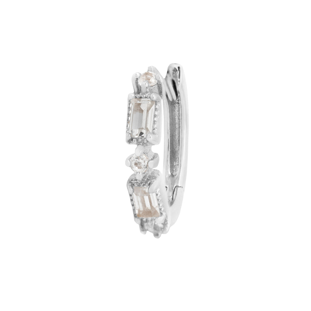 Euphoria Huggie with White Sapphire Clickers Buddha Jewelry 14k White Gold 16g 5/16" (8mm)