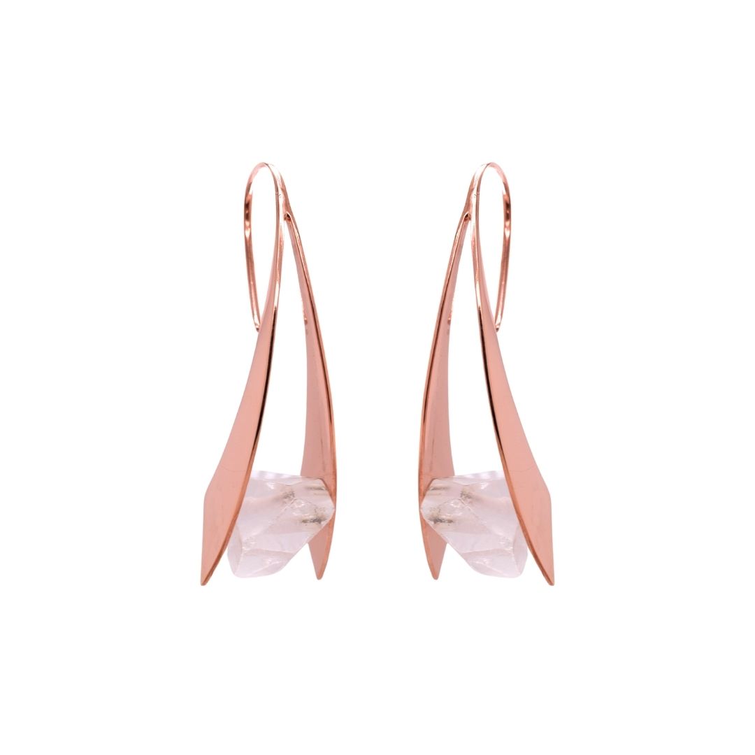 Mini Zahara Earrings - Clear Crystal Metal Hanging Earrings Buddha Jewelry Rose Gold Plated