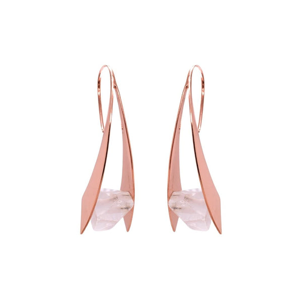 Mini Zahara Earrings - Clear Crystal Metal Hanging Earrings Buddha Jewelry Rose Gold Plated