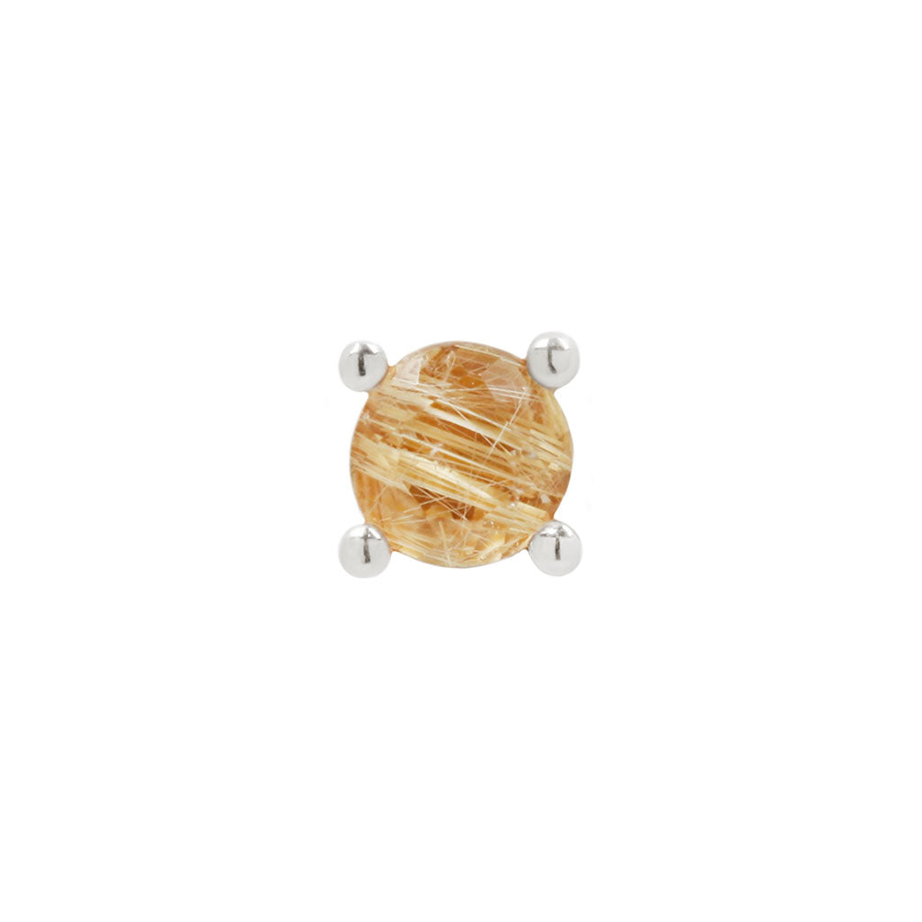 Prong Gem Threadless End with Rutilated Quartz Threadless Ends Buddha Jewelry 14k White Gold