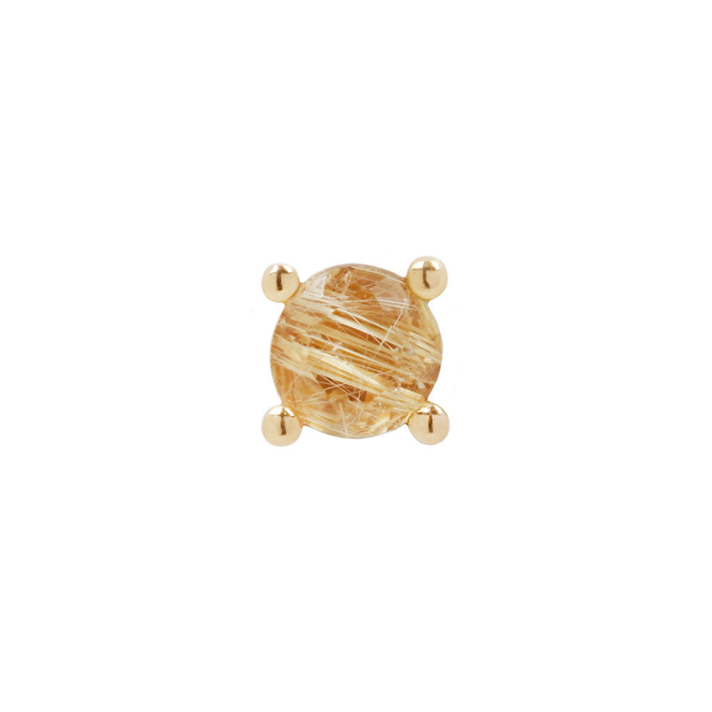 Prong Gem Threadless End with Rutilated Quartz Threadless Ends Buddha Jewelry 14k Yellow Gold