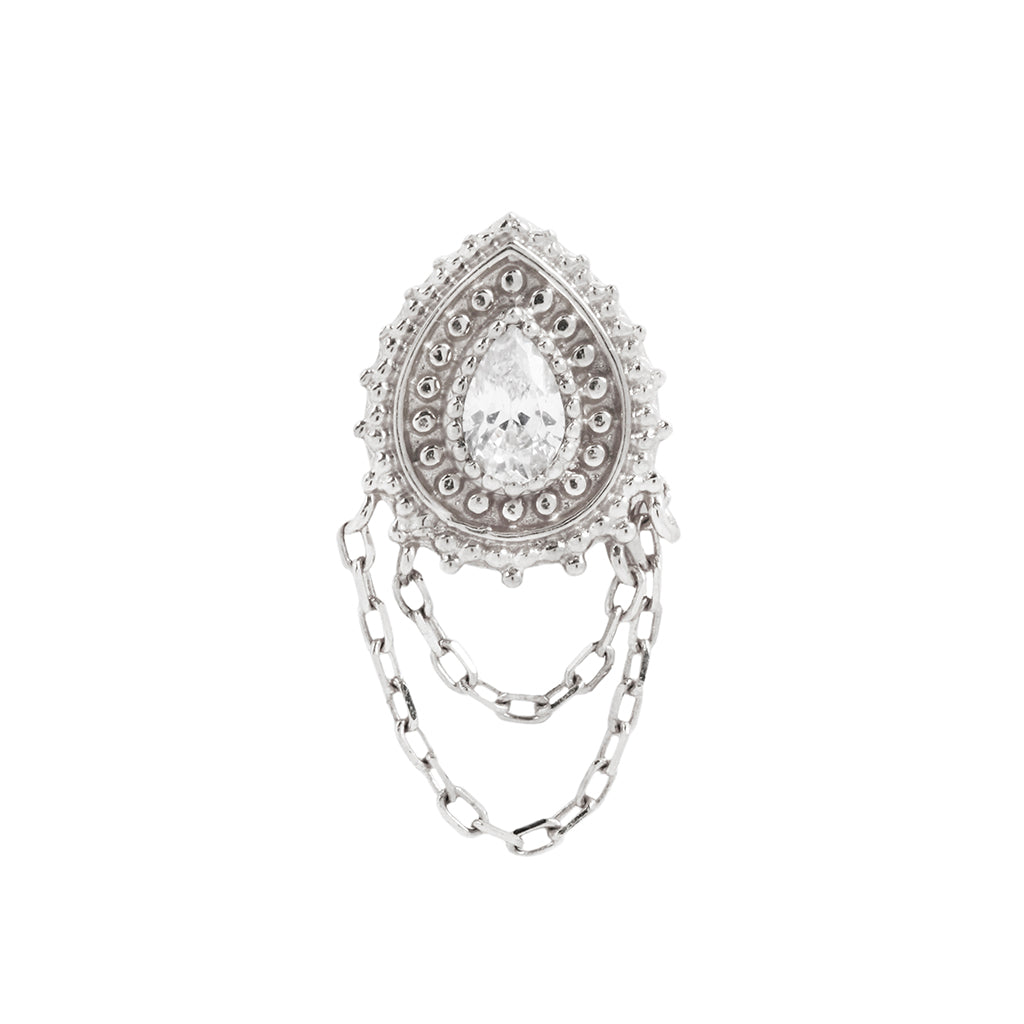 Deity Threadless End with CZ Threadless Ends Buddha Jewelry 14k White Gold