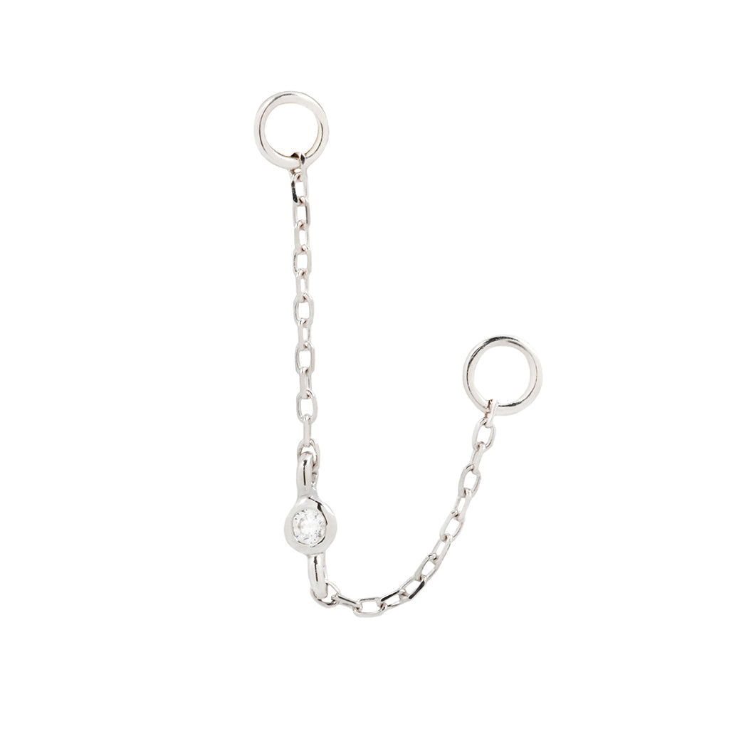 Bezel Bead Chain with CZ Chains Buddha Jewelry 14k White Gold