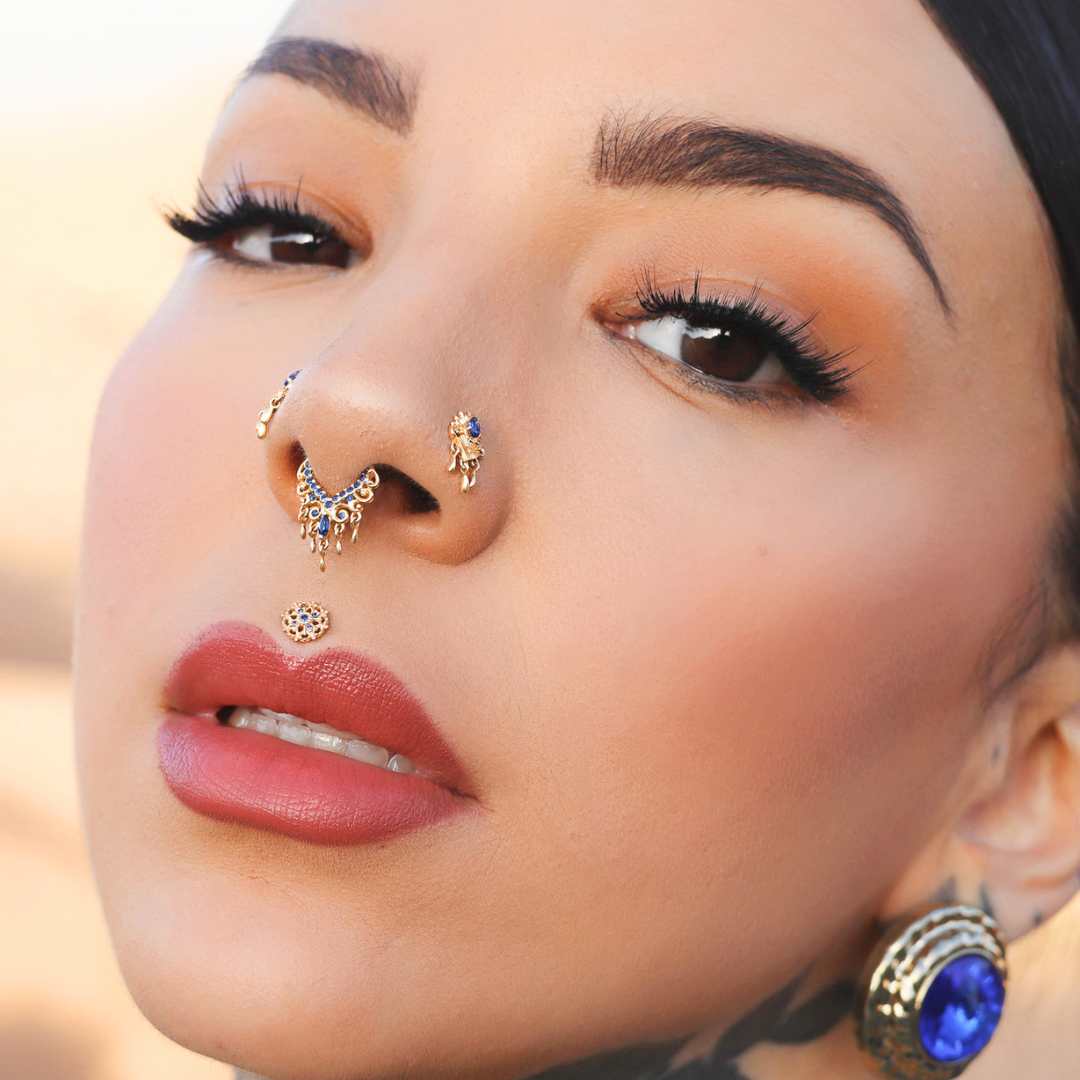 APP-Damask Threadless End with Blue Sapphire (Lab Grown) Threadless Ends Buddha Jewelry