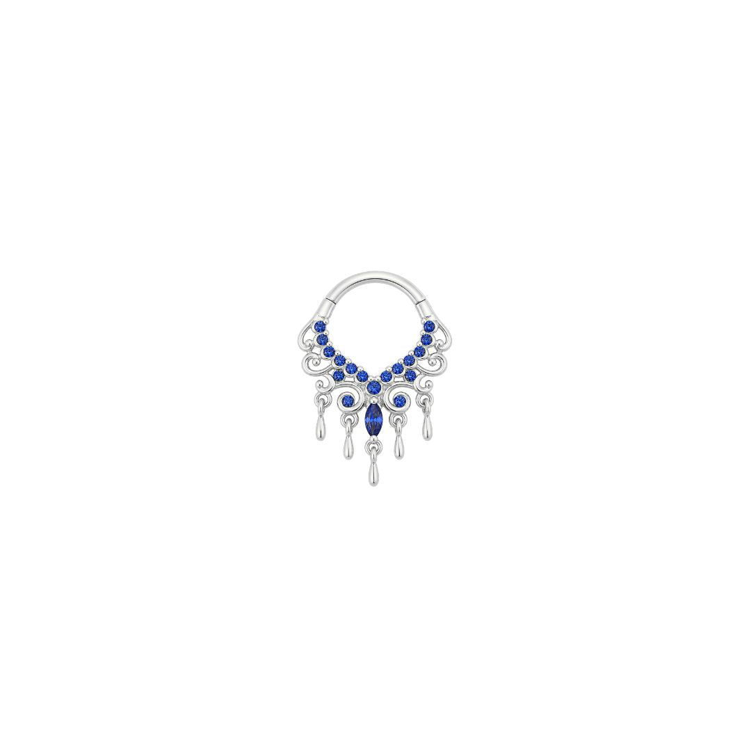 APP-Anais Clicker with Blue Sapphire (Lab Grown) Clickers Buddha Jewelry 14k White Gold 16g 5/16" (8mm)