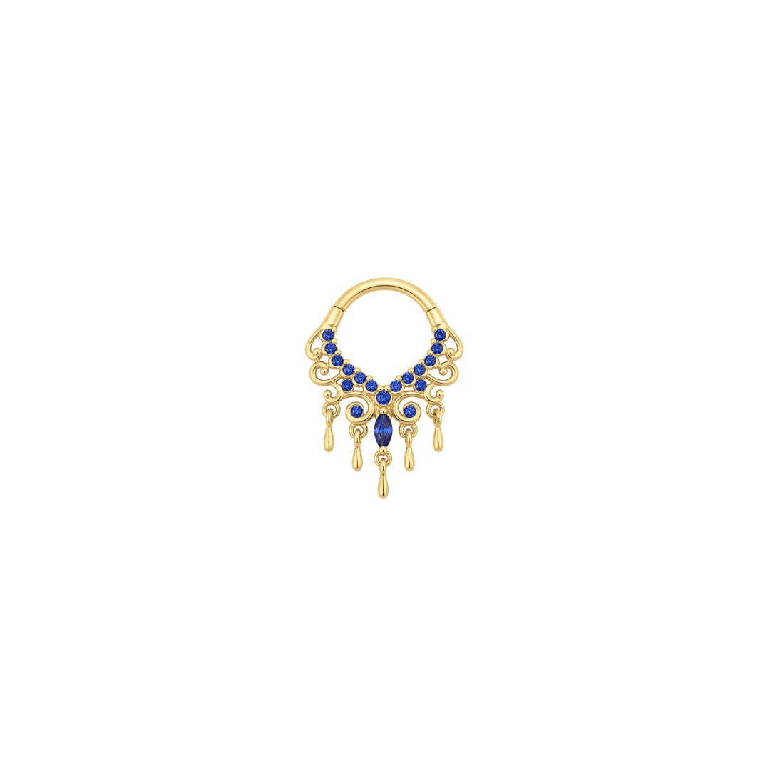 APP-Anais Clicker with Blue Sapphire (Lab Grown) Clickers Buddha Jewelry 14k Yellow Gold 16g 5/16" (8mm)