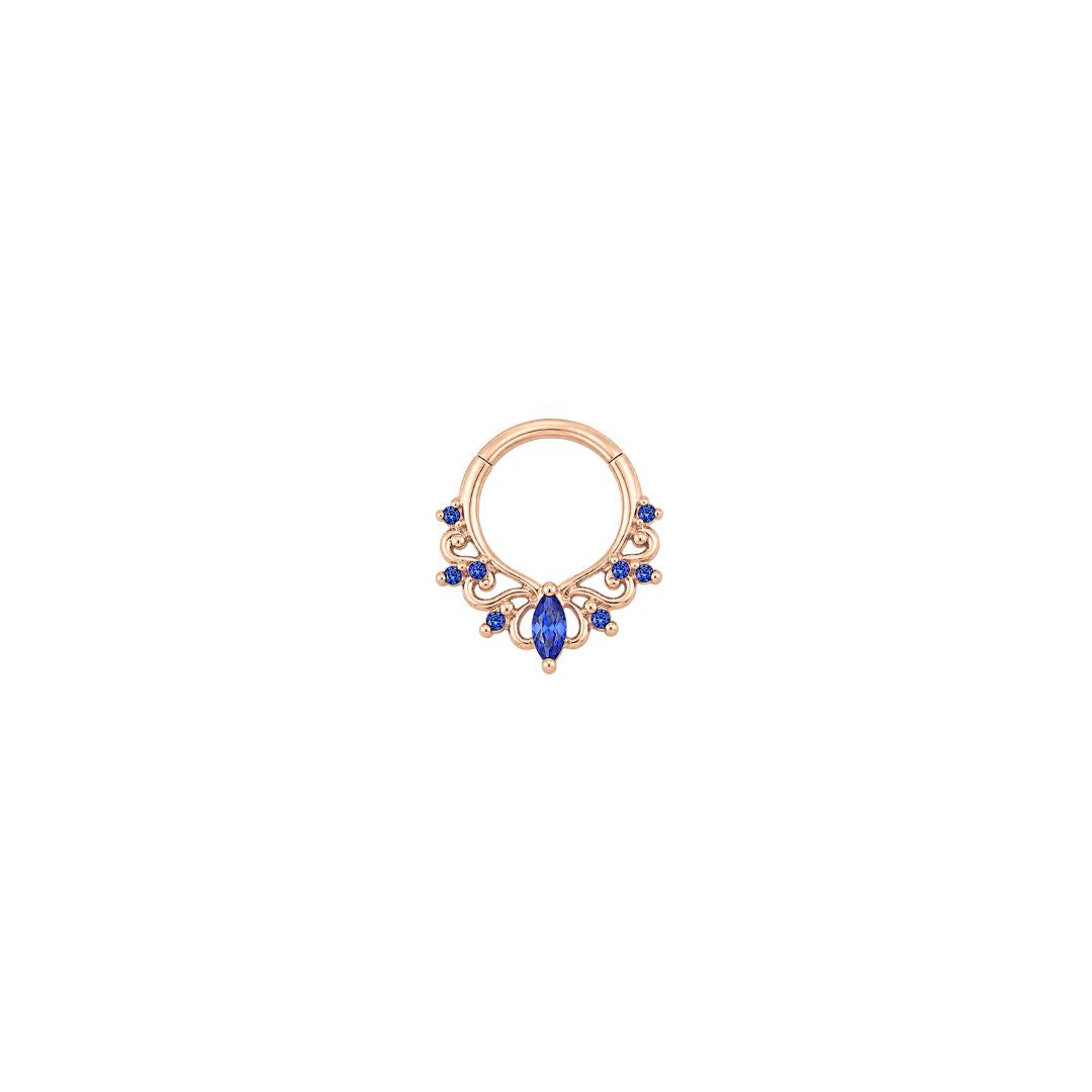APP-Anoora Clicker with Blue Sapphire (Lab Grown) Clickers Buddha Jewelry 14k Rose Gold 16g 5/16" (8mm)