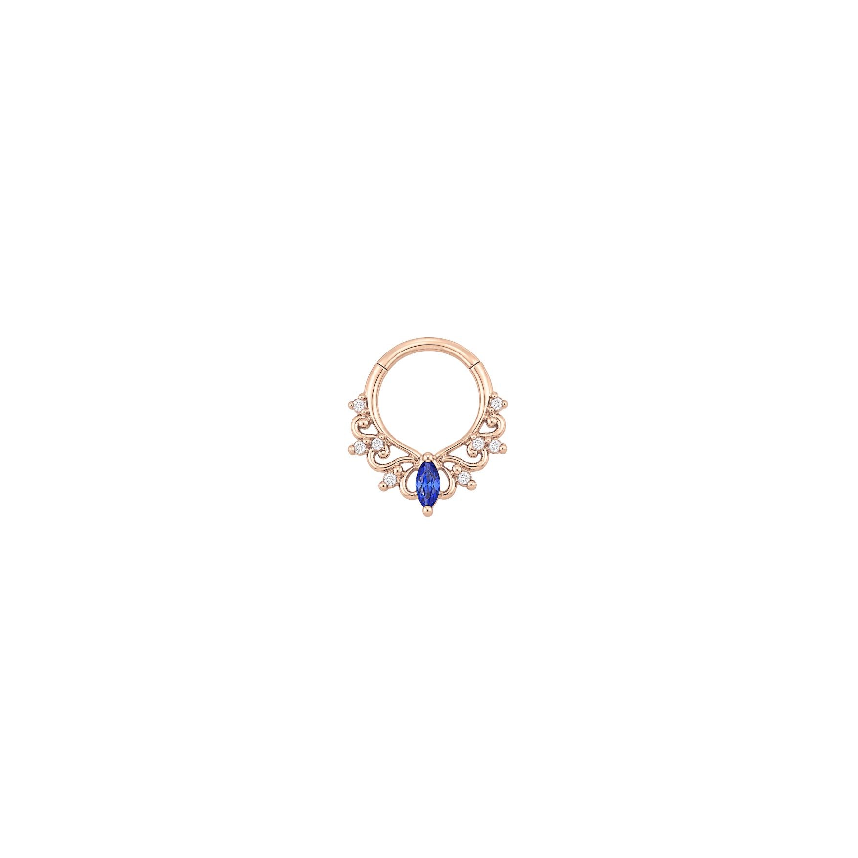 Anoora Clicker with Blue Sapphire (Lab Grown) Clickers Buddha Jewelry 14k Rose Gold 16g 5/16" (8mm)