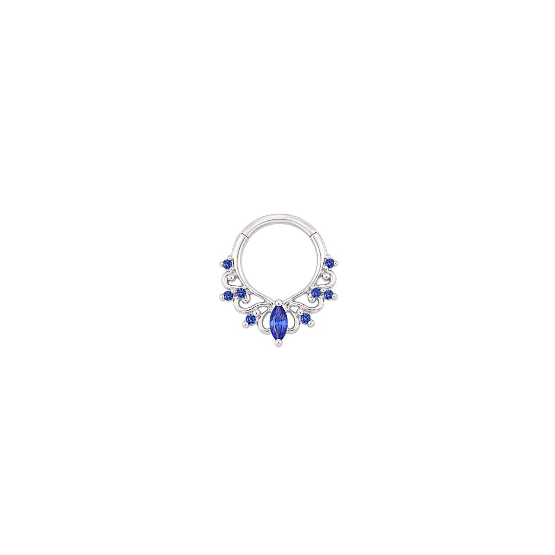 APP-Anoora Clicker with Blue Sapphire (Lab Grown) Clickers Buddha Jewelry 14k White Gold 16g 5/16" (8mm)