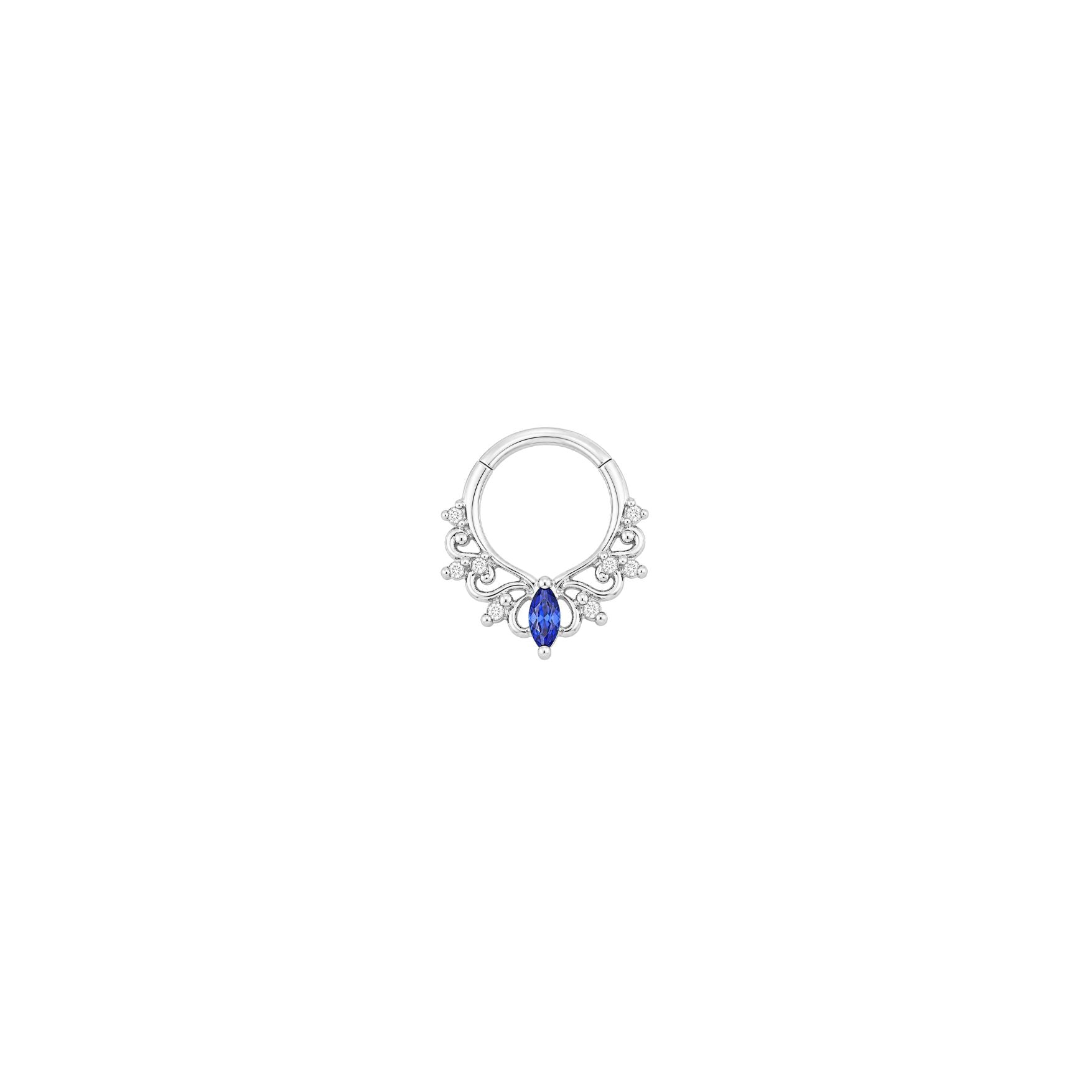 Anoora Clicker with Blue Sapphire (Lab Grown) Clickers Buddha Jewelry 14k White Gold 16g 5/16" (8mm)