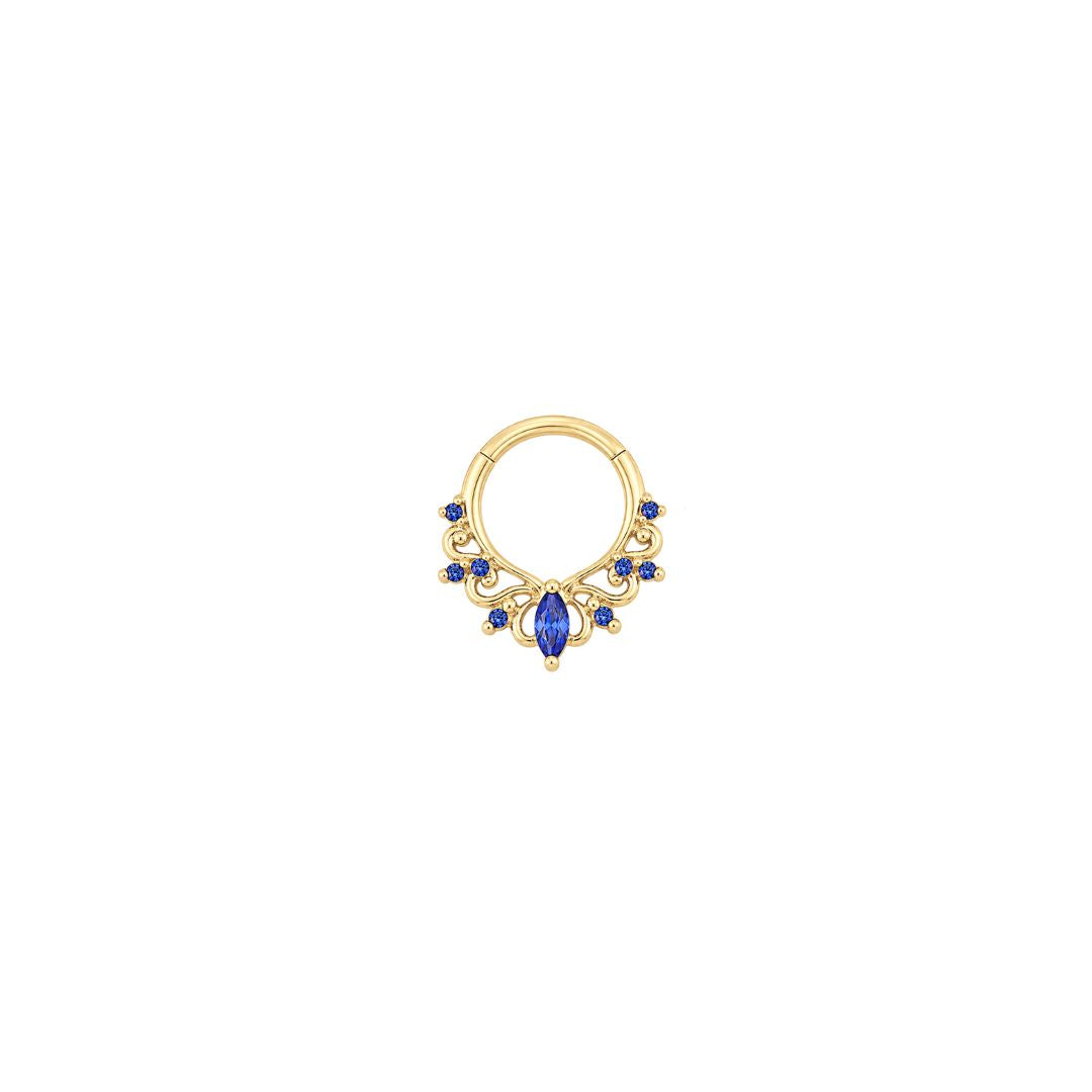 APP-Anoora Clicker with Blue Sapphire (Lab Grown) Clickers Buddha Jewelry 14k Yellow Gold 16g 5/16" (8mm)