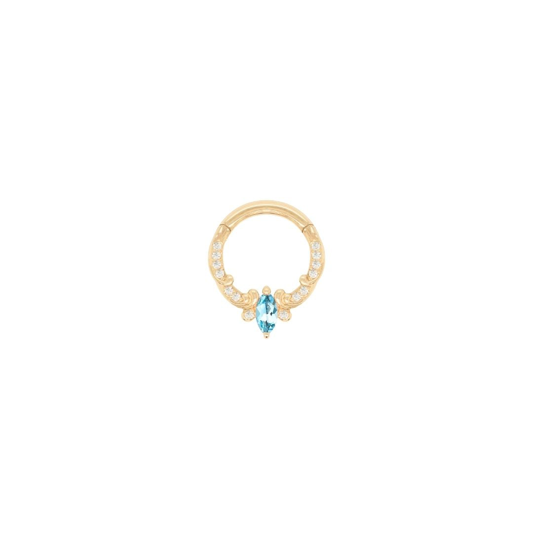 Coterie Clicker with London Blue Topaz Clickers Buddha Jewelry 14k Yellow Gold