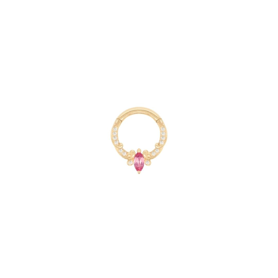 Coterie Clicker with Pink Tourmaline Clickers Buddha Jewelry 14k Yellow Gold