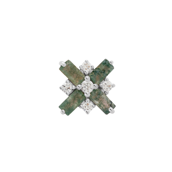 Covet Threadless End with Moss Agate Threadless Ends Buddha Jewelry 14k White Gold