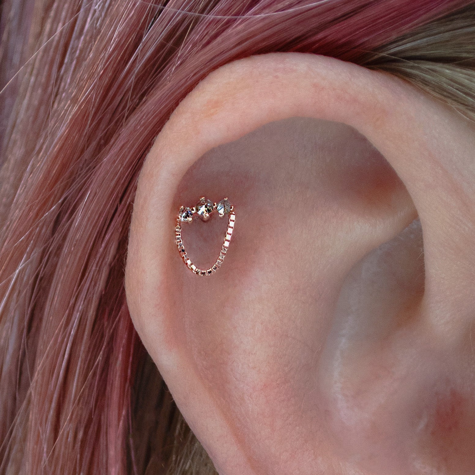 Halston CZ + Chain - Threadless End for Piercings Rose Gold