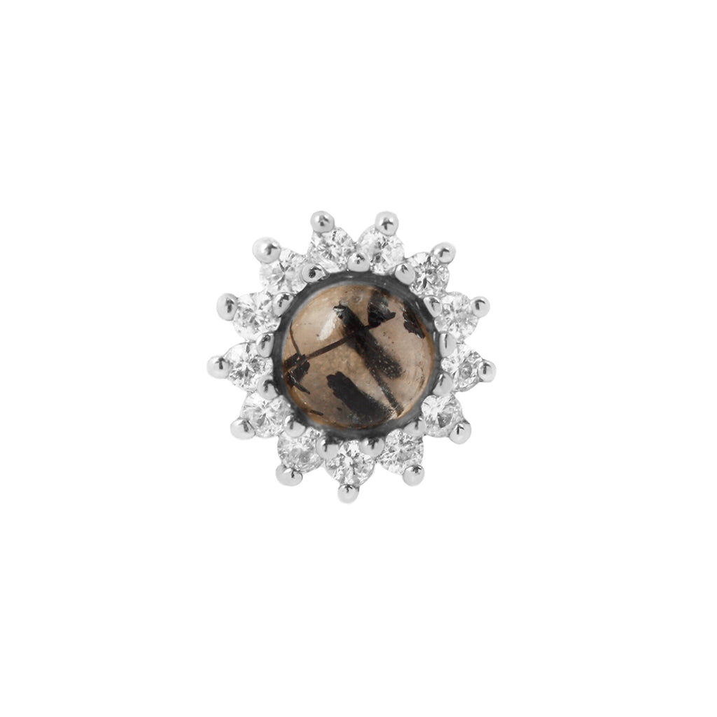 Delphine Threadless End with Tourmalinated Quartz Threadless Ends Buddha Jewelry 14k White Gold
