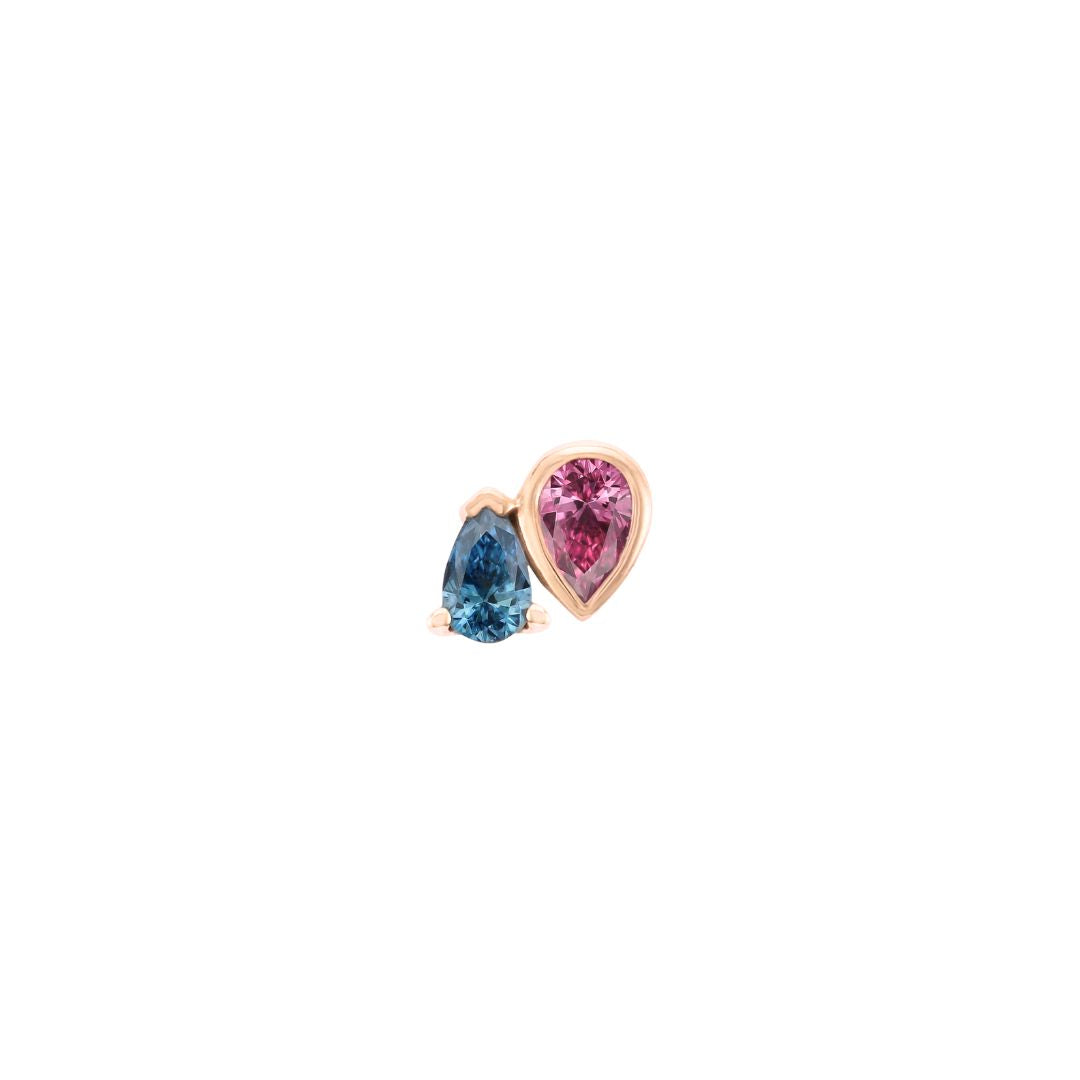 Era Threadless End with Pink Tourmaline + London Blue Topaz Threadless Ends Buddha Jewelry 14k Rose Gold