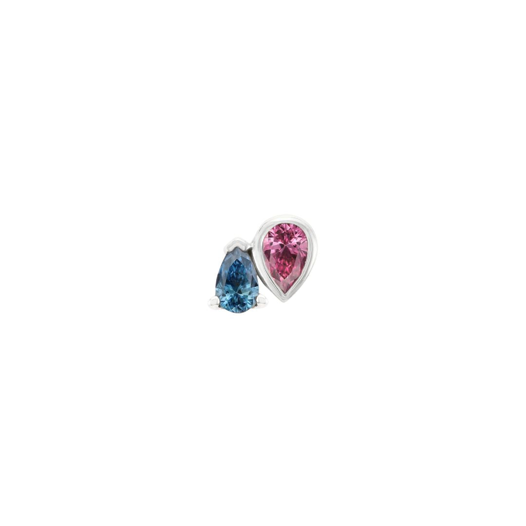 Era Threadless End with Pink Tourmaline + London Blue Topaz Threadless Ends Buddha Jewelry 14k White Gold