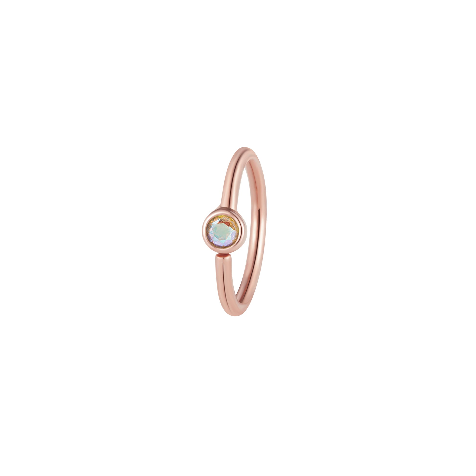 Fixed Bezel 2mm Side Set Facing Bead Ring with Mercury Mist Topaz Fixed Rings Buddha Jewelry 14k Rose Gold 11/32" (8.7mm)