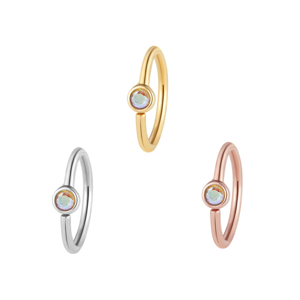 Fixed Bezel 2mm Side Set Facing Bead Ring with Mercury Mist Topaz Fixed Rings Buddha Jewelry