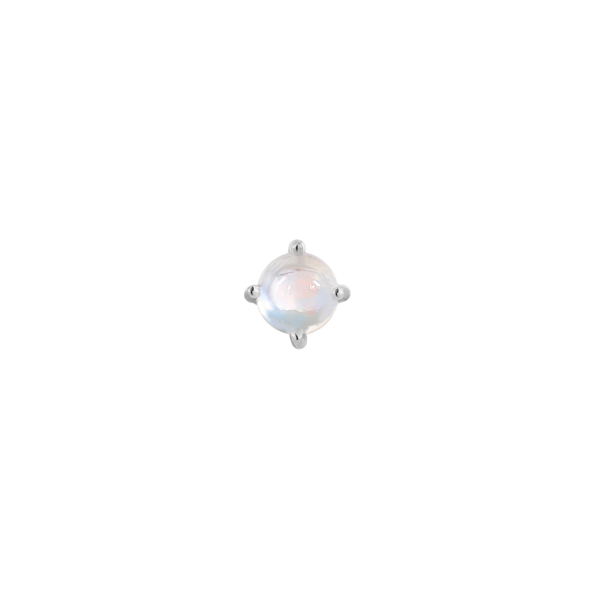 Prong Gem Threadless End with Rainbow Moonstone Threadless Ends Buddha Jewelry 14k White Gold