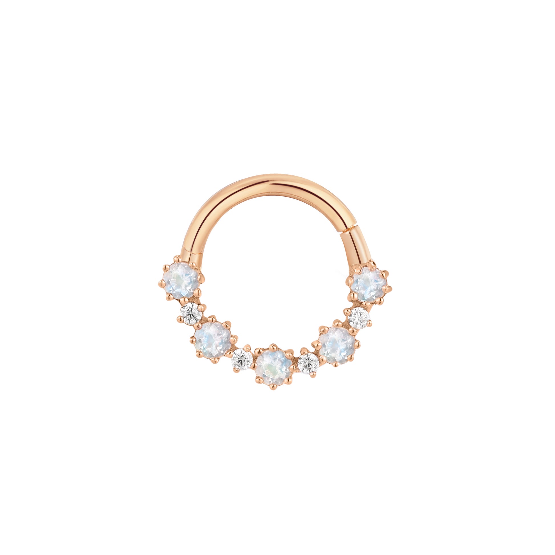 Ariana Clicker with Rainbow Moonstone Clickers Buddha Jewelry 14k Rose Gold 16g 5/16" (8mm)